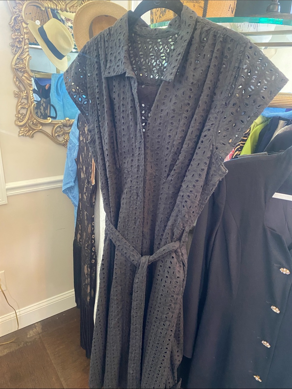 Vintage Black Eyelet Midi Dress